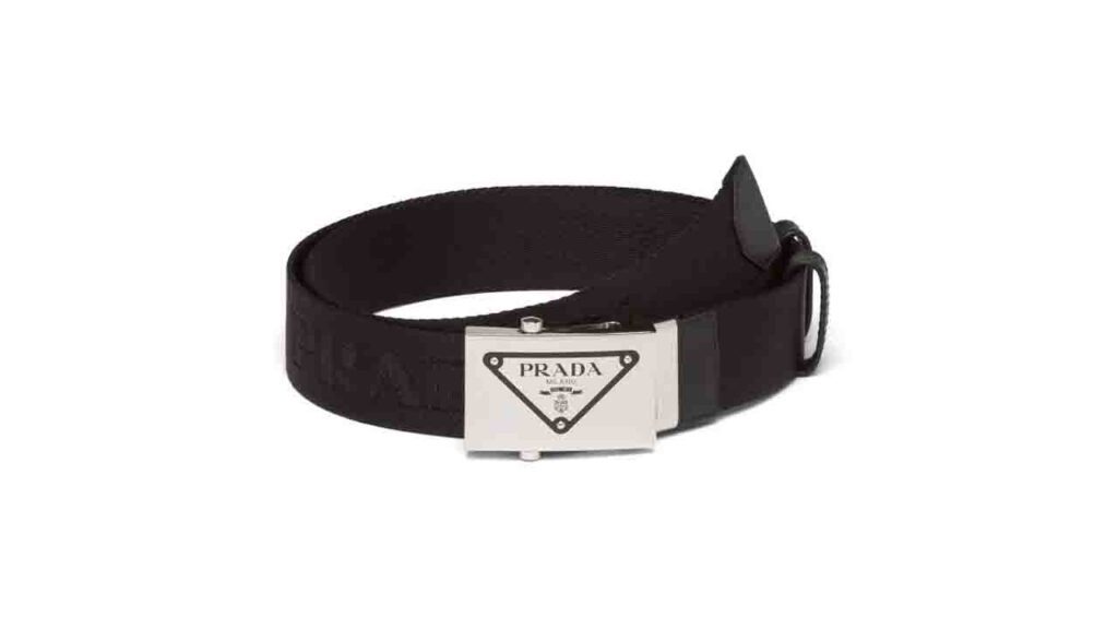 prada logo plaque leather belt