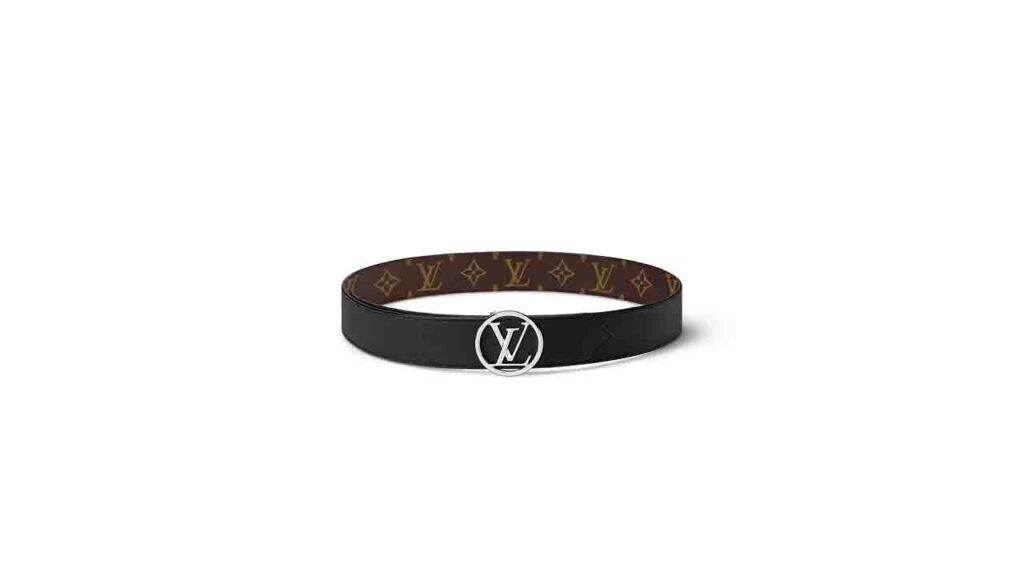 tali pinggang lv lv circle 35mm reversible belt in monogram eclipse canvas and calf leather