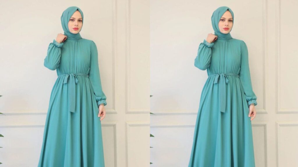 baju turquoise tudung tosca