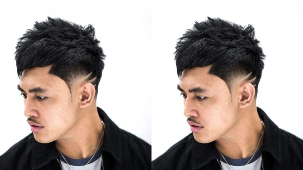 style rambut lelaki ada line, thick top etched lines