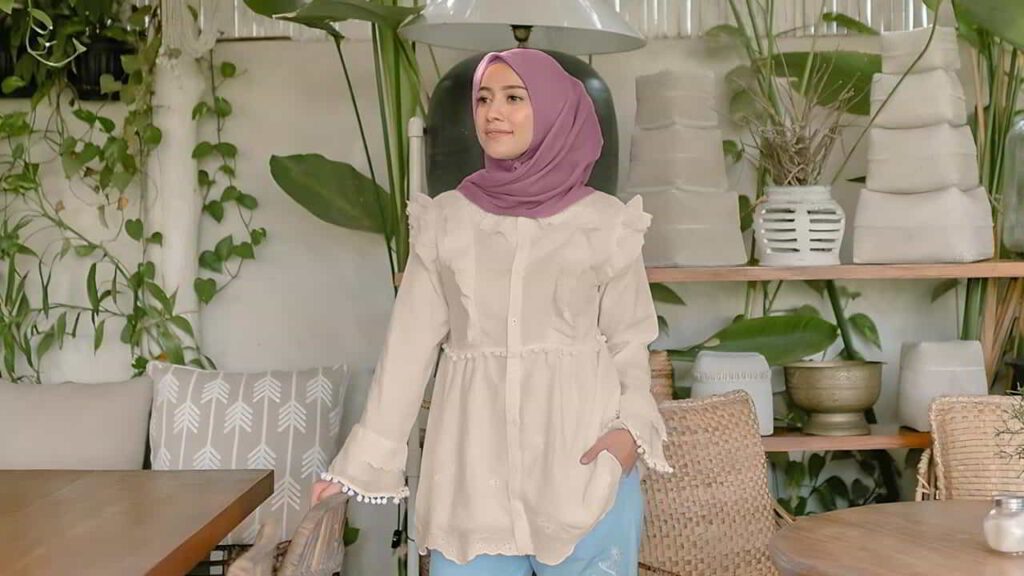 baju coklat milo tudung warna dusty pink