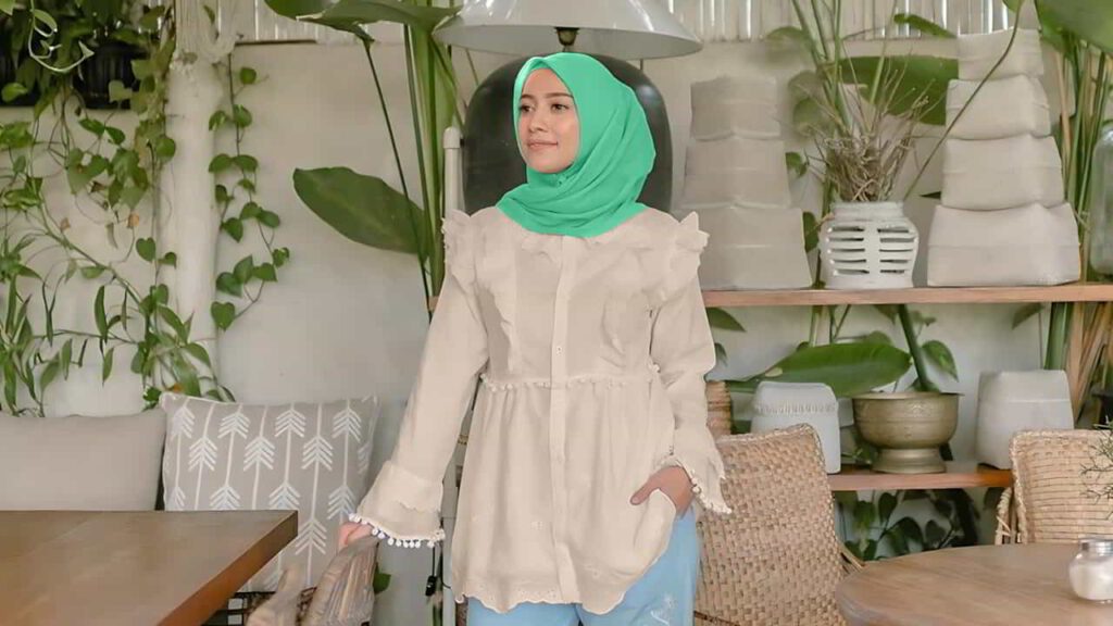 baju coklat milo tudung warna hijau mint