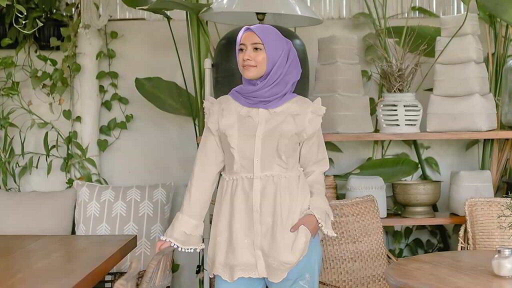 baju coklat milo tudung warna lavender