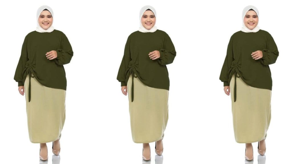 baju dengan ruffle dan aksen reben di pinggang (fesyen baju untuk badan gempal)