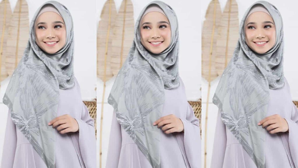 baju hijau olive tudung warna kelabu