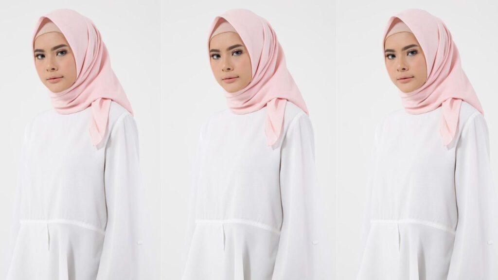 baju hijau olive tudung warna merah jambu