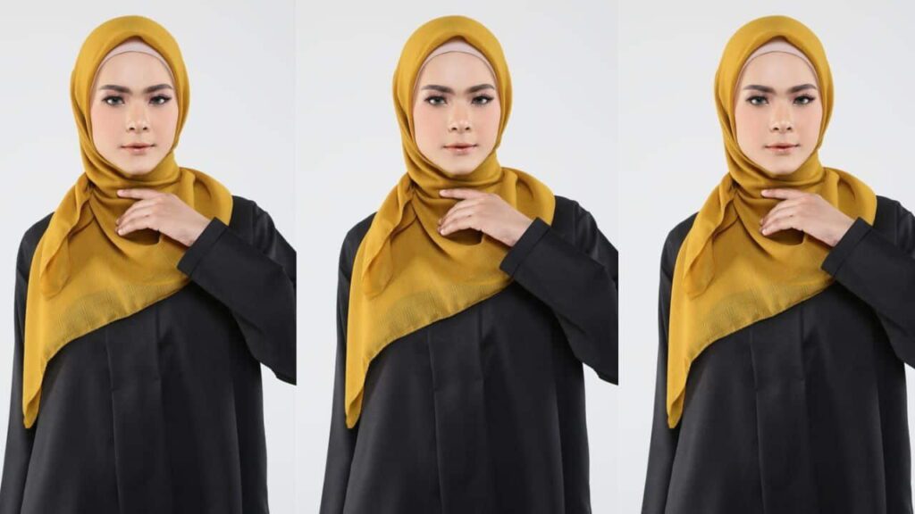 baju hijau olive tudung warna mustard