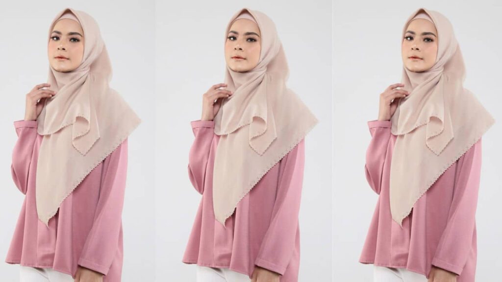 baju hijau olive tudung warna nude