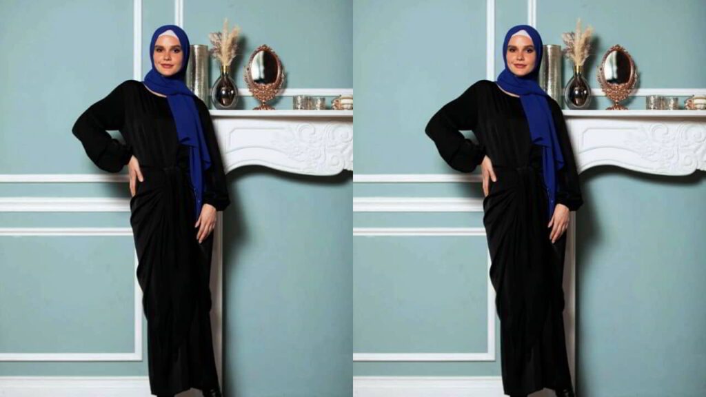 baju hitam tudung warna navy