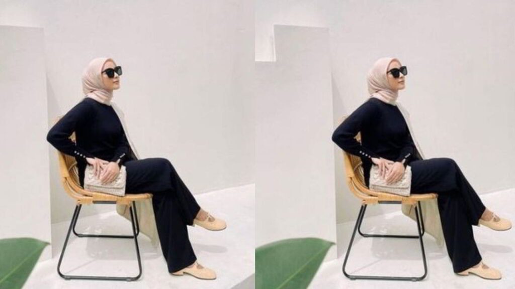 baju hitam tudung warna nude atau krim