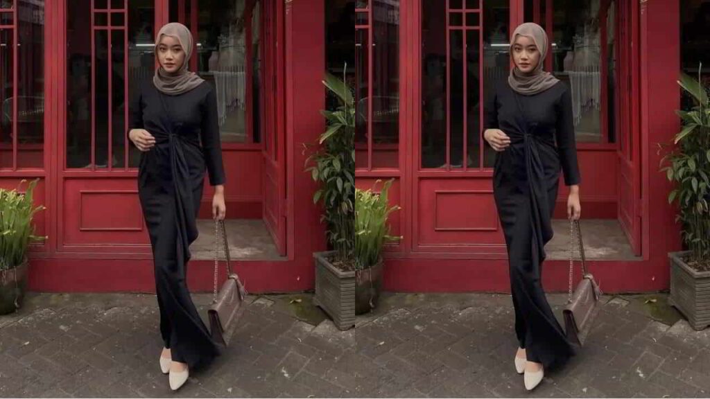 baju hitam tudung warna nude atau krim