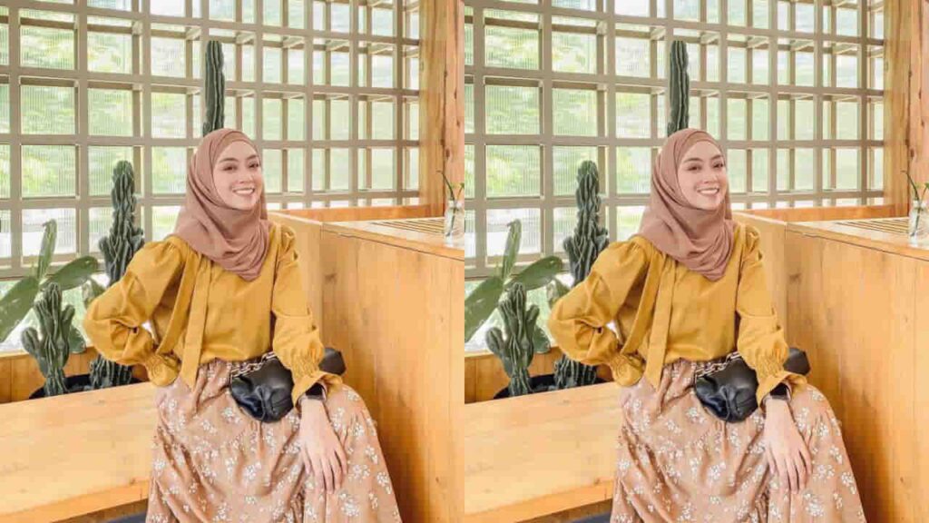 baju kuning diraja tudung warna coklat