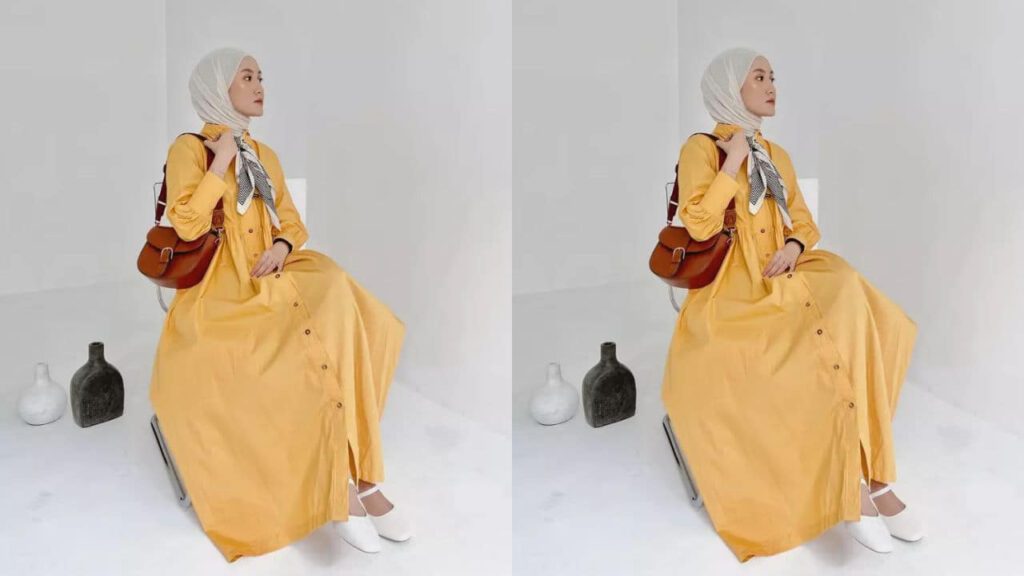 baju kuning diraja tudung warna coklat