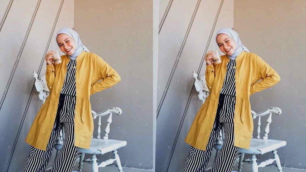 baju kuning diraja tudung warna kelabu