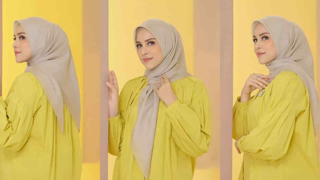 baju kuning tudung warna apa, tudung beige