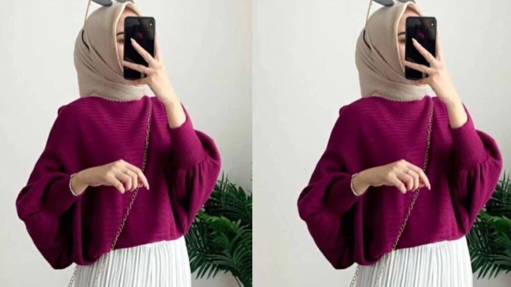 baju magenta tudung warna coklat