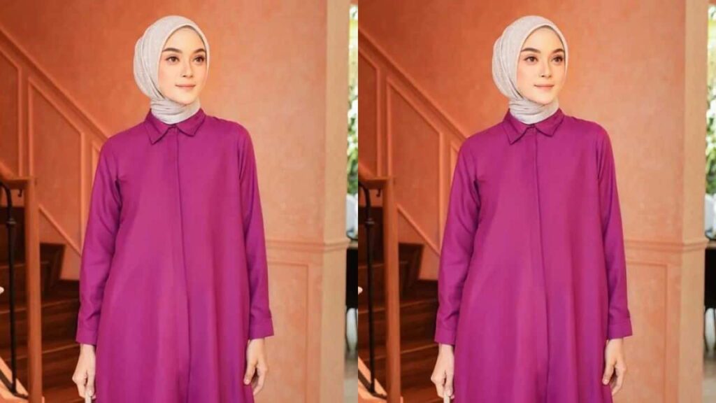 baju magenta tudung warna nude