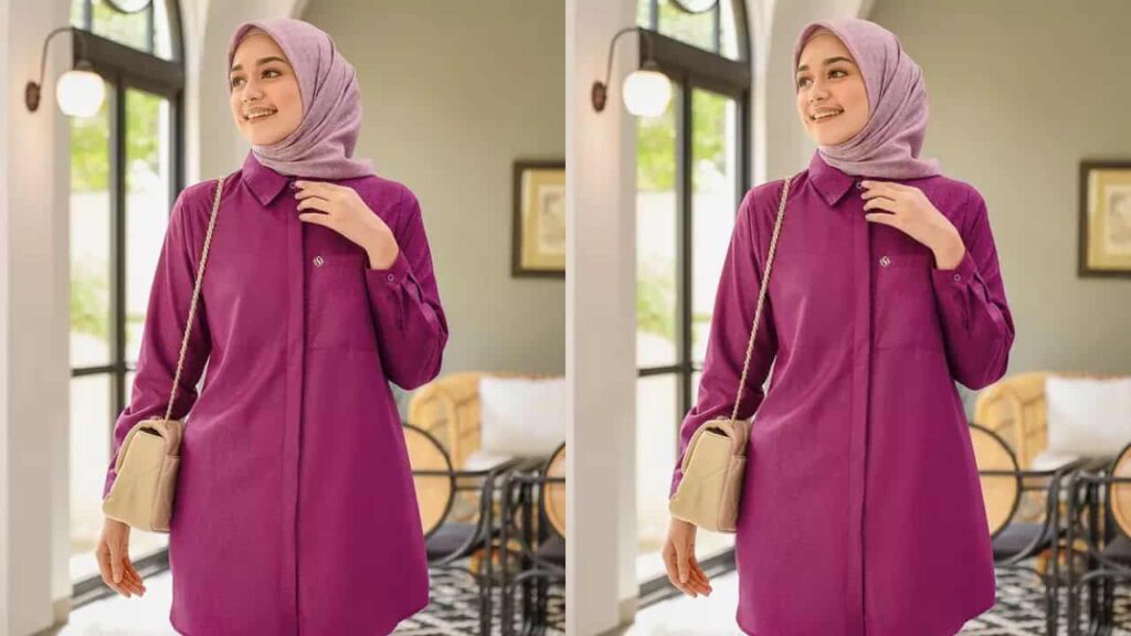 baju magenta tudung warna ungu