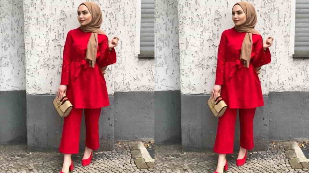 baju merah tudung warna cokelat