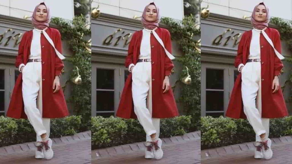 baju merah tudung warna merah jambu