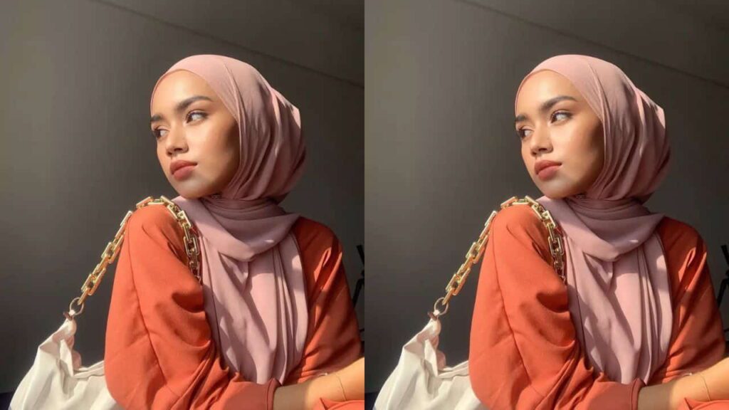 baju oren tudung warna dusty pink