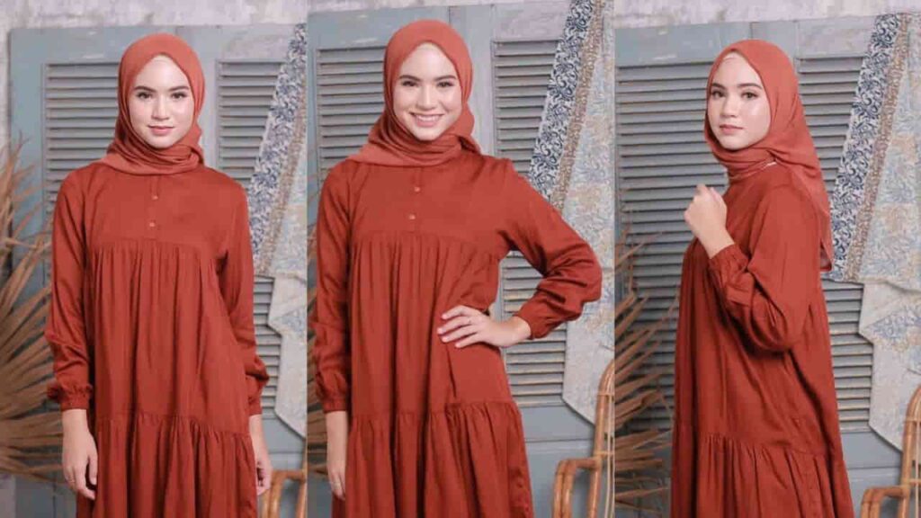 baju oren tudung warna maroon