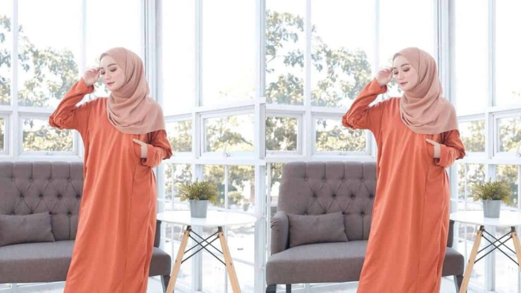 baju oren tudung warna nude