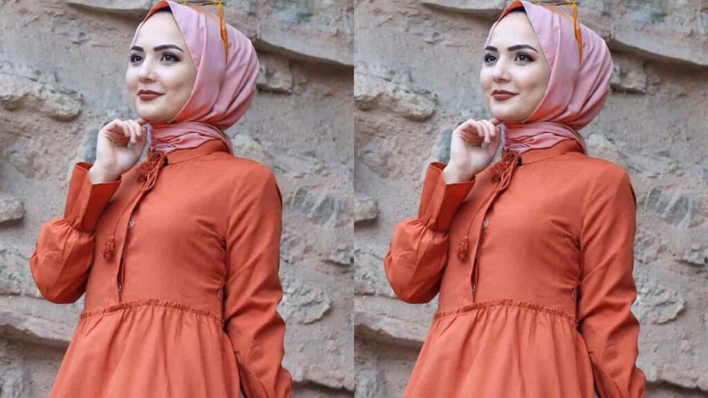 baju oren tudung warna peach