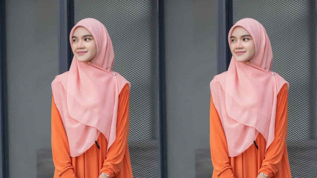 baju oren tudung warna pink