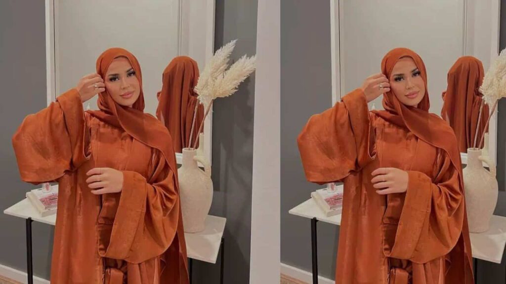 baju oren tudung warna terracotta