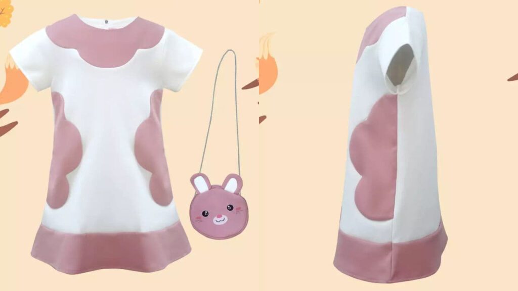 fesyen baju gaun kanak kanak perempuan, two mix baju dress anak perempuan cute rabbit