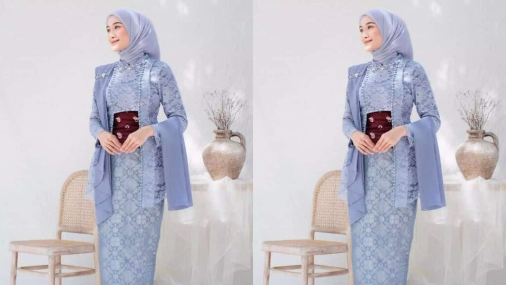 fesyen baju kebaya nyonya, kebaya biru muda dengan belt obi