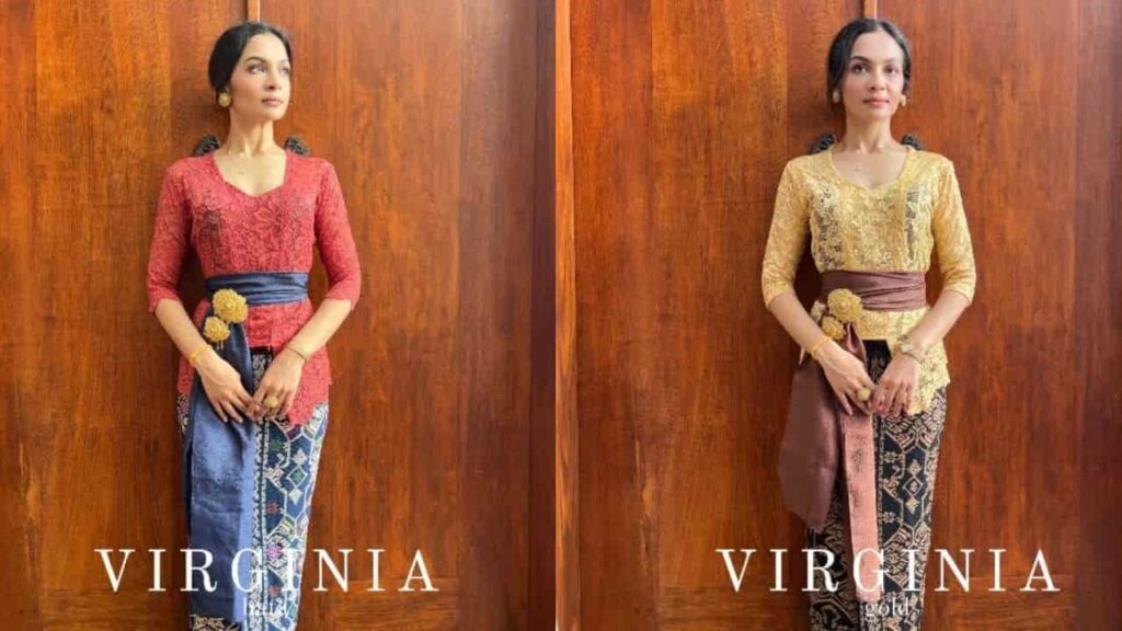 fesyen baju kebaya nyonya, virginia stretch brocade kolamaru kebaya suit