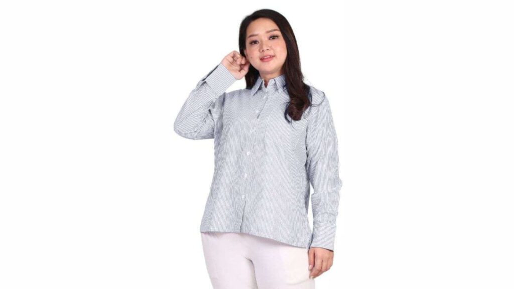 fesyen baju untuk orang gemuk, baju belang menegak