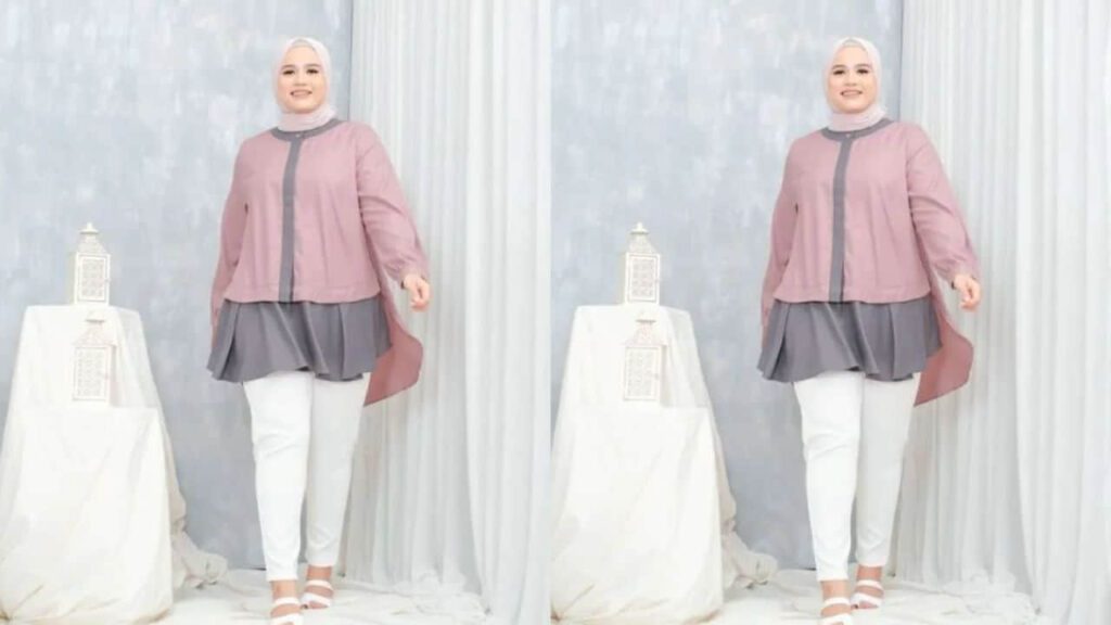 fesyen baju untuk orang gemuk, blouse two-tone