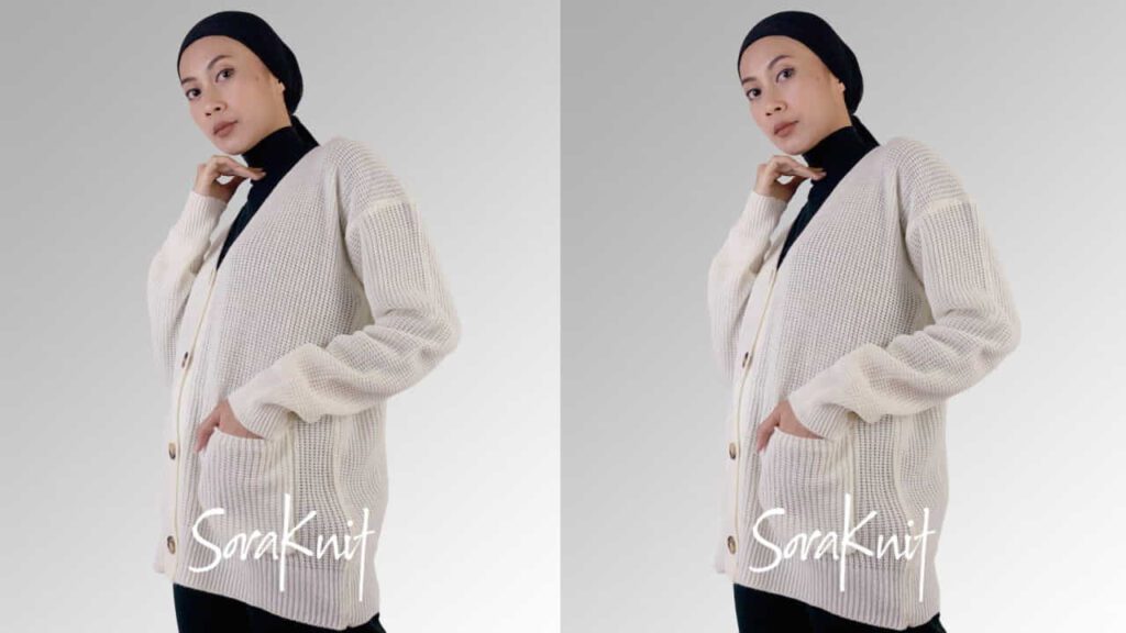 fesyen baju untuk orang gemuk, v-neck white knit cardigan