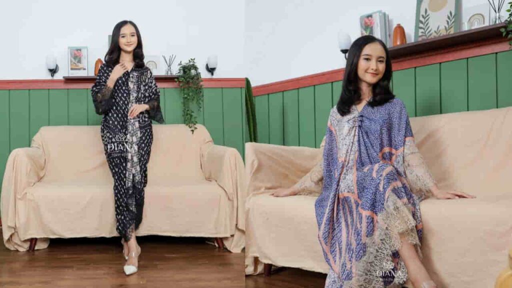 fesyen blouse muslimah, diana batik trusmi kaftan viscose lace