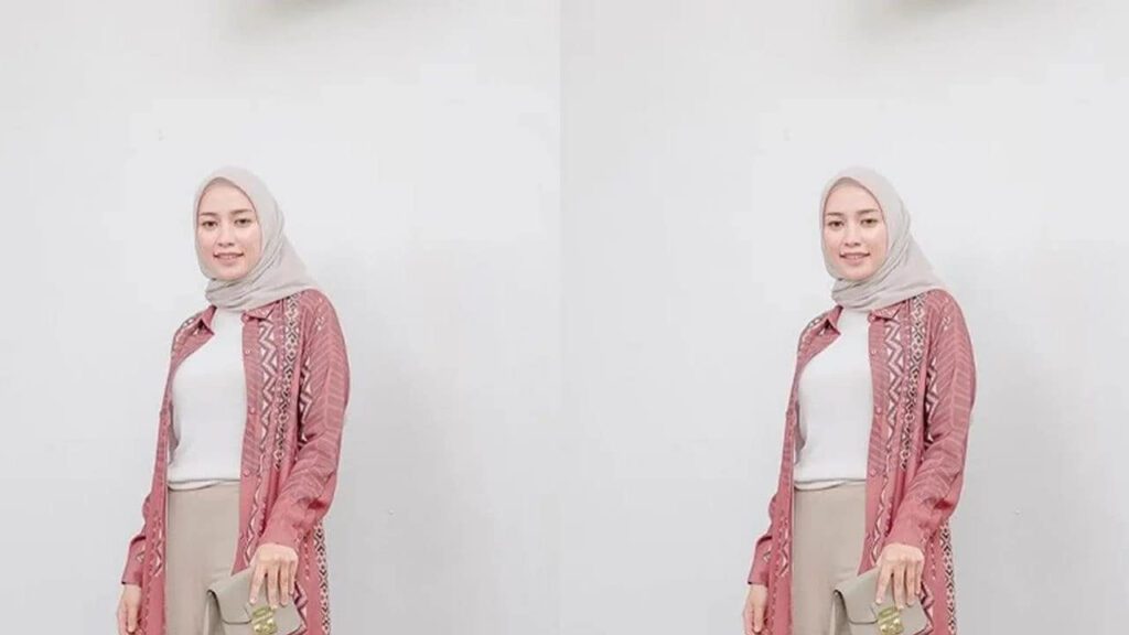 fesyen blouse muslimah, luaran panjang bercorak dengan seluar flare