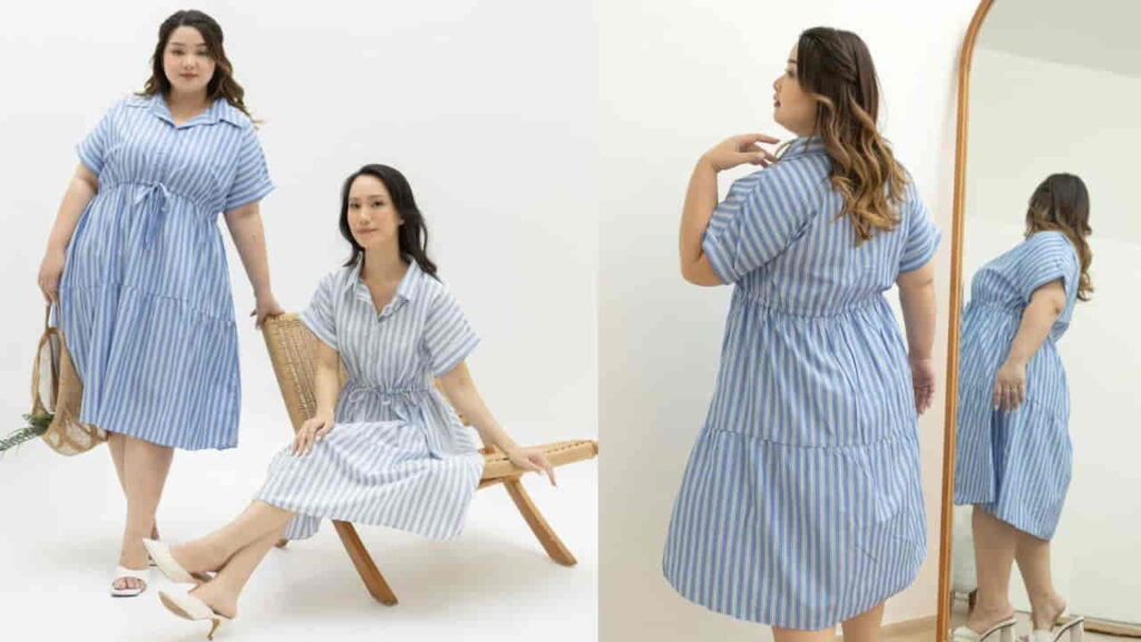 levronka stripe dress normal grande bigsize (fesyen baju untuk badan gempal)