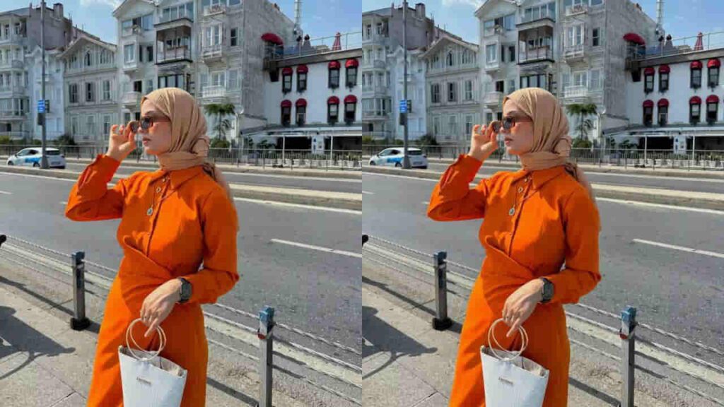 padanan baju jingga tudung warna apa, tudung warna coklat susu