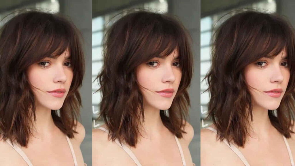 style rambut perempuan layer, layered lob dengan crispy bangs