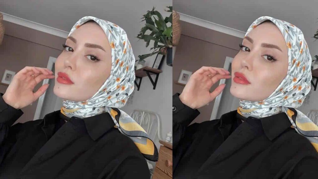 turkish hijab style, hijab bunga diikat di belakang leher