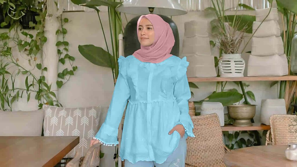 baju baby blue tudung warna apa, warna baby pink