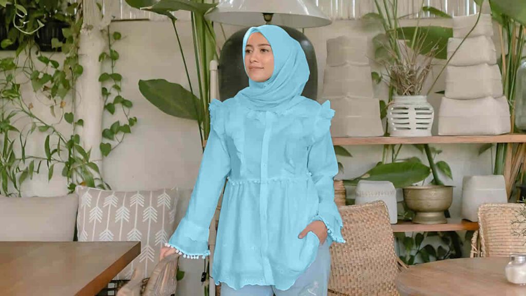 baju baby blue tudung warna baby blue