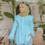 baju baby blue tudung warna champagne