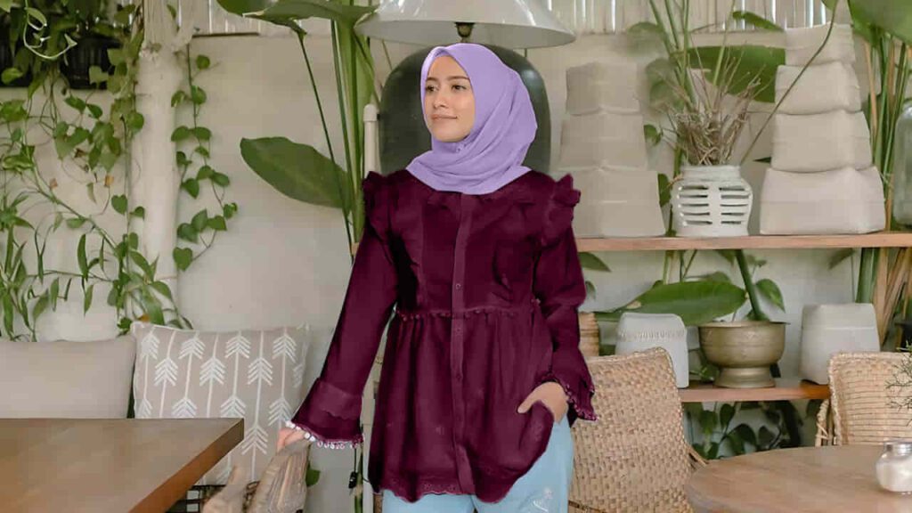 baju burgundy tudung warna lavender