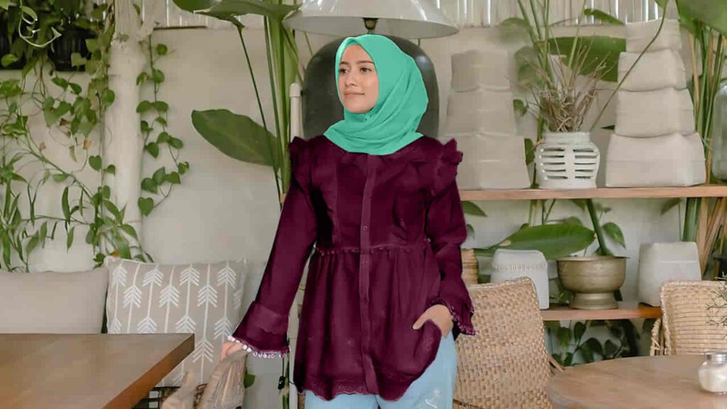 baju burgundy tudung warna mint