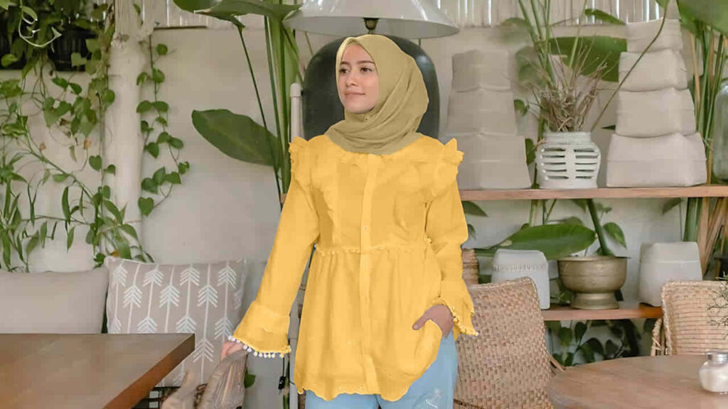 baju gold tudung warna olive atau hijau zaitun