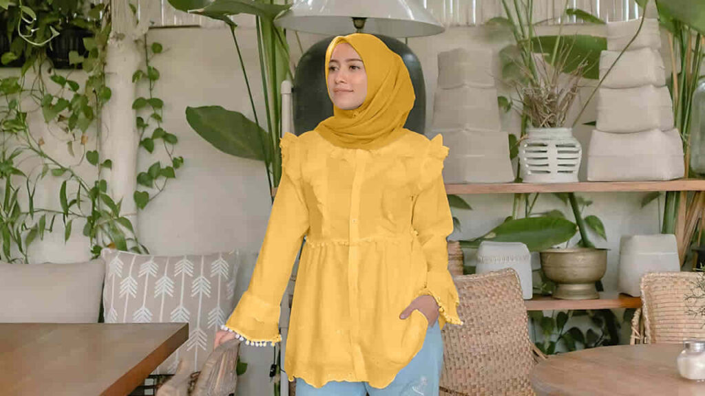 baju gold tudung warna padanan emas