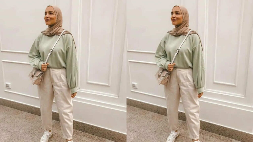 baju hijau mint tudung warna coklat susu